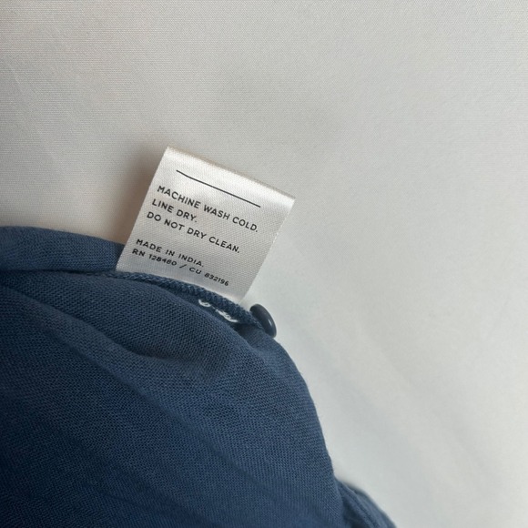 Pact Gauze Henley Shirt Blue Short Sleeve Button Up Textured Top Women's Size S - Picture 5 of 9